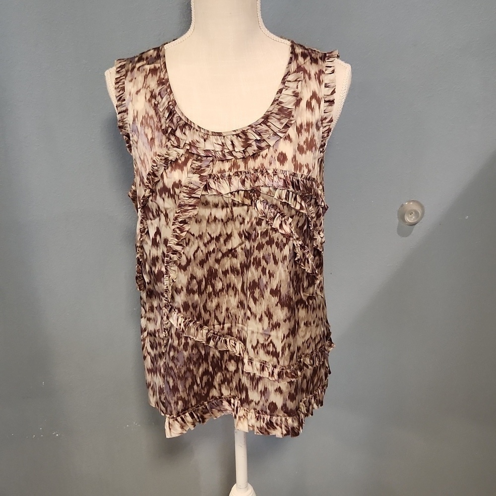 J Crew leopard print 100% silk lightweight ruffled tank top Vintage 90's Style